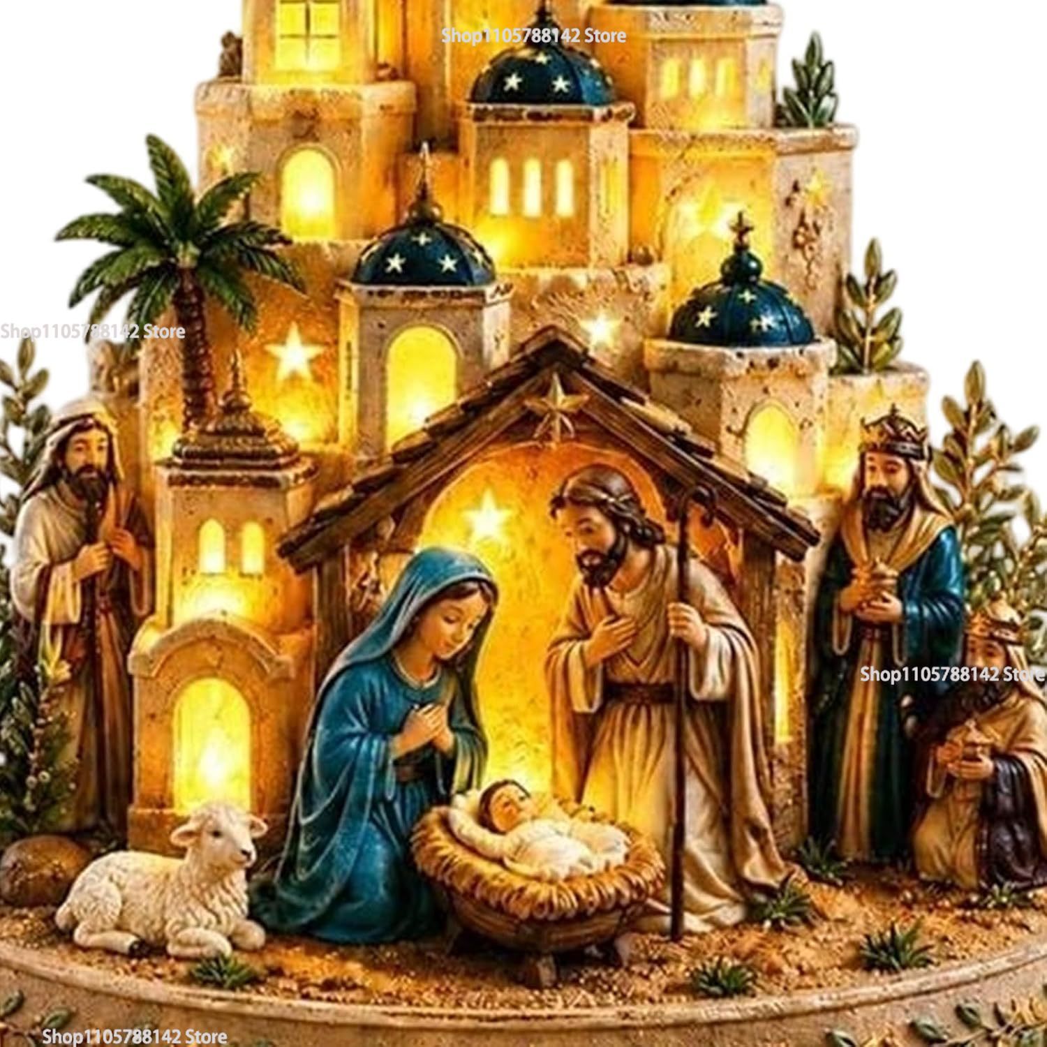 Up Lighting Decor - Bethlehem Nativity Church Light Tower Figurine