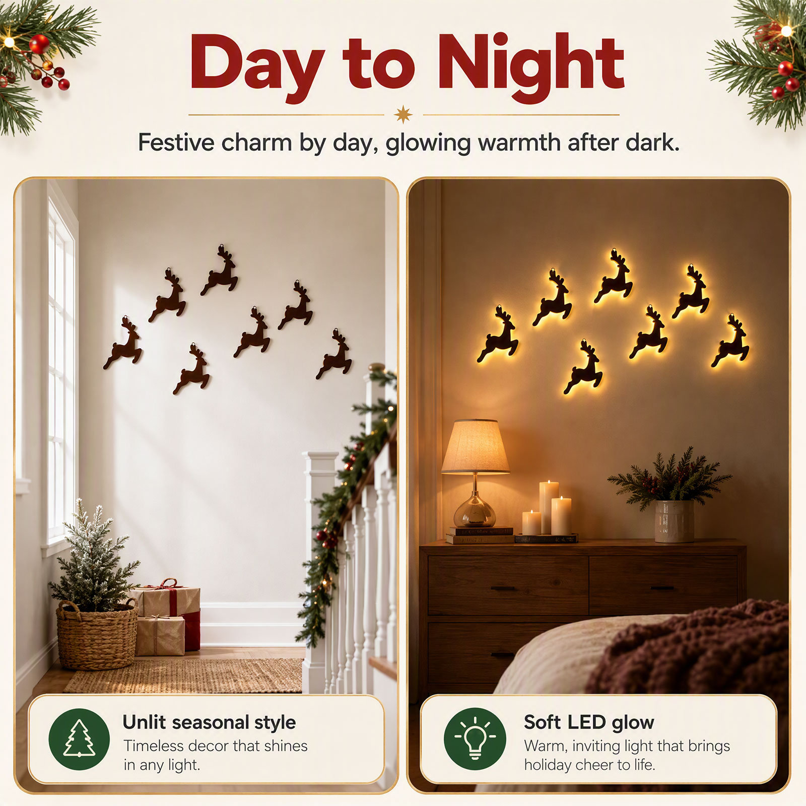 Wooden Reindeer Wall Decor 7PC - Lighting Christmas Decor 评论和价格